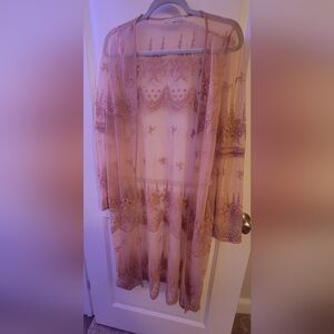 Sheer Lace Long Sleeve Kimono/Duster/ Cover Up- Dusty Rose/ Pink Size S/M